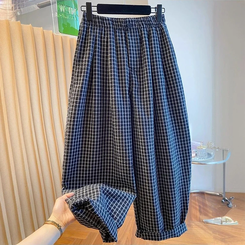 高级感格子哈伦裤女夏薄款2025新款宽松休闲百搭阔腿裤九分气球裤