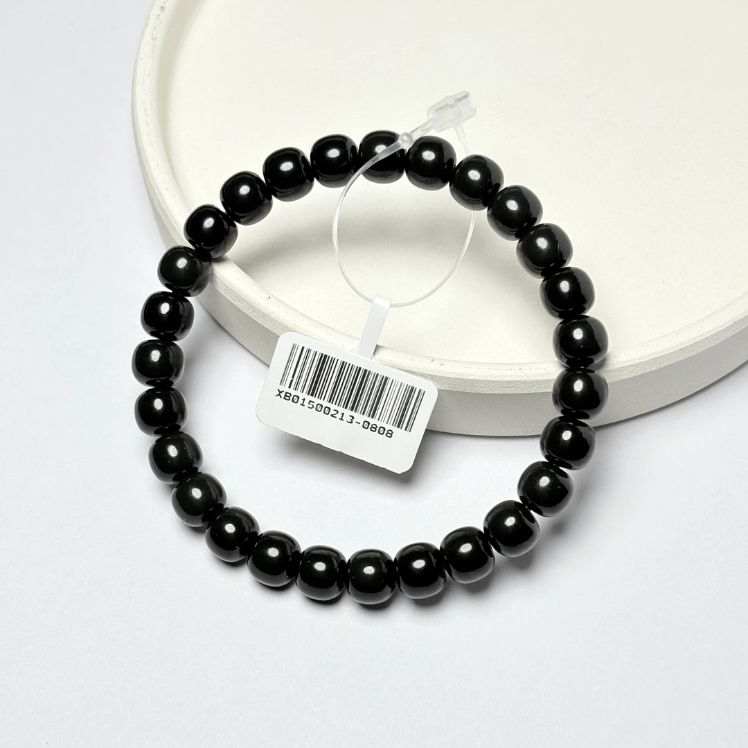 【吉玉0213-0808】和田玉黑青手串7x8mm