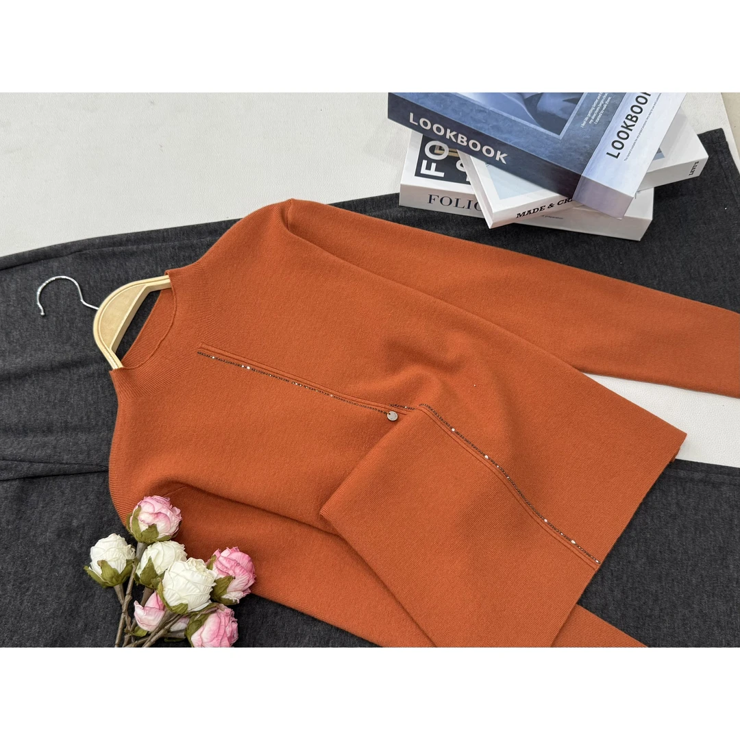 【橘色烫钻打底】早秋新款时尚长袖针织上衣QC5843