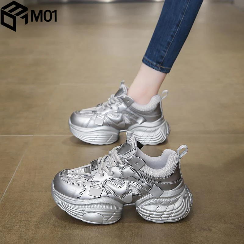M01厚底老爹鞋女款2025秋季新款百搭透气网面增高轻便运动休闲鞋