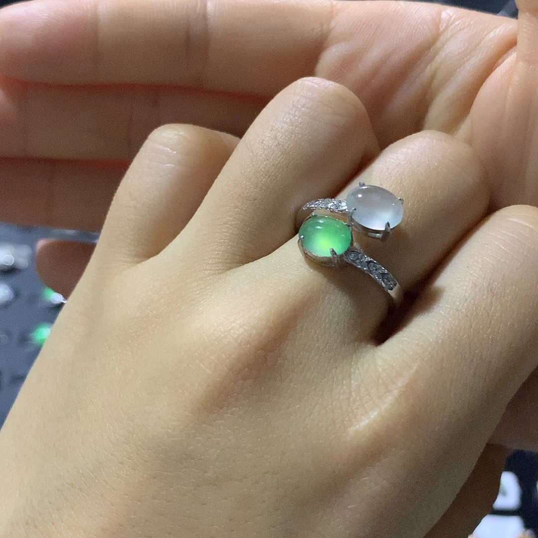 翡翠戒指银S925镶嵌戒指