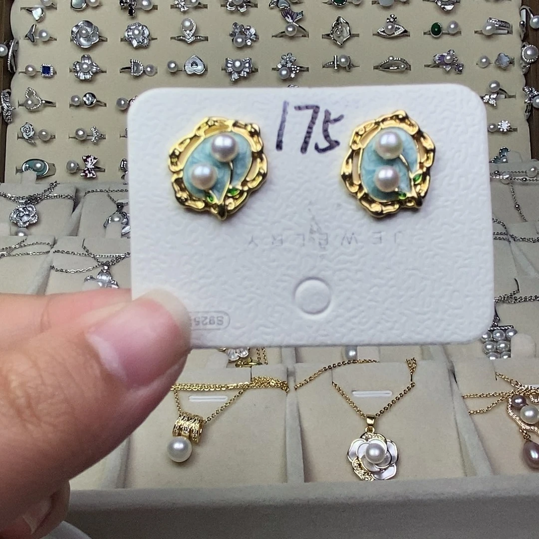 耳饰银S925镶嵌淡水珍珠