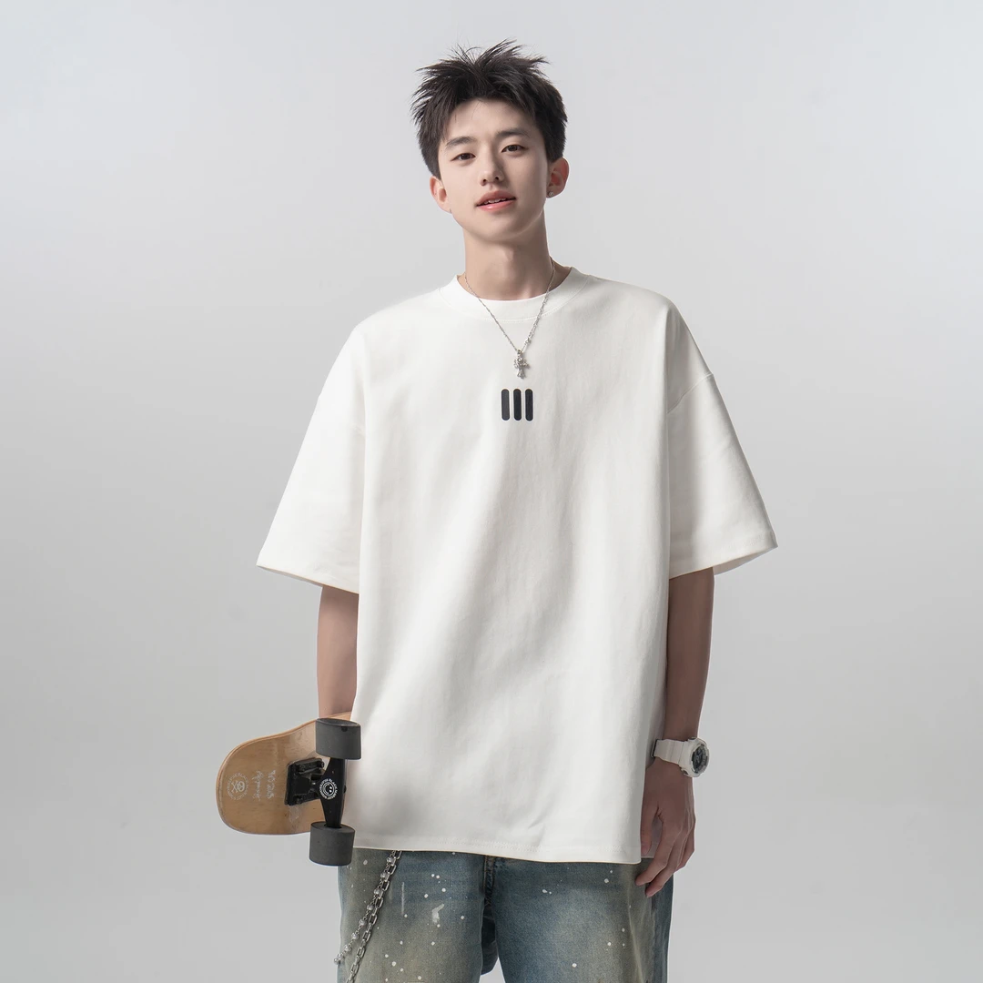 BBXX 夏季重磅260g美式三条杠纯棉短袖t恤男宽松大码百搭半袖体恤