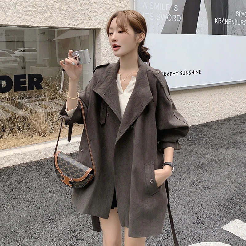 韩系高级感双排扣风衣外套女春秋2025年新款赫本风收腰小个子大衣