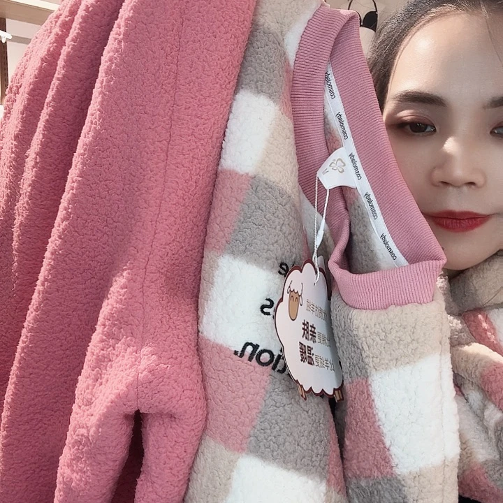 三醋酯纤维199米羊羔绒3件套粉M