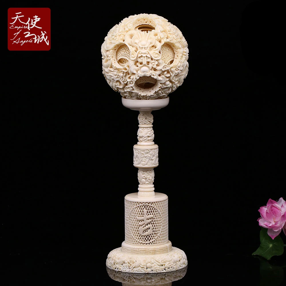 天然猛犸象牙龙凤呈祥鬼工球摆件玲珑球赏摆高端商务礼品