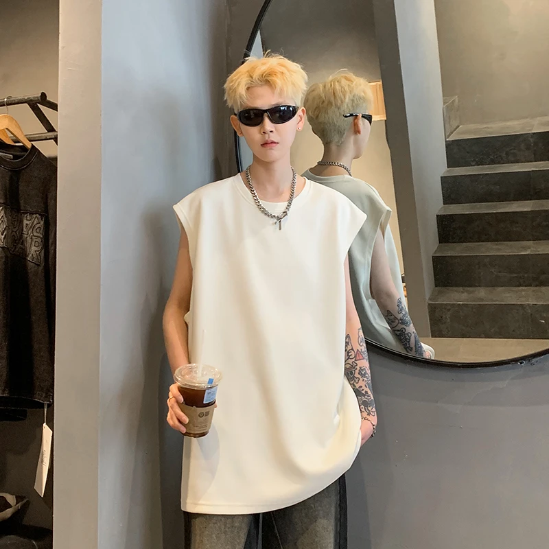 男士潮牌港风无袖T恤夏季宽松胖子大码男装上衣舒适透气圆领背心