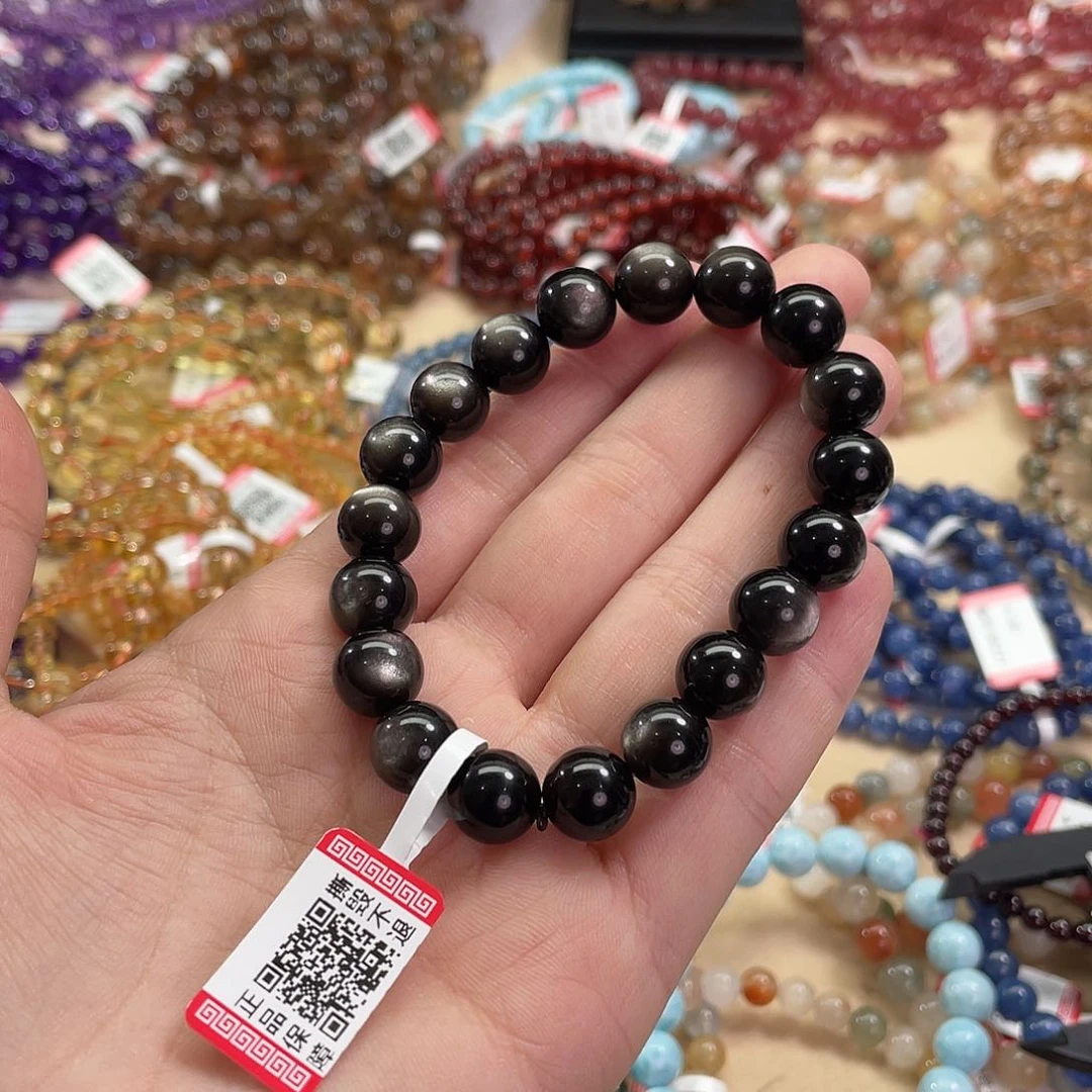 黑曜岩手链未镶嵌黑曜石10mm