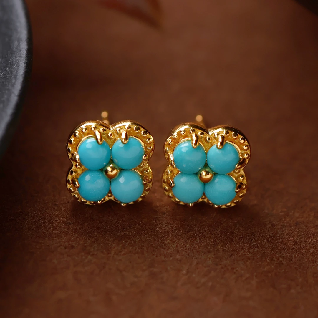 天然绿松石耳钉耳坠女款轻奢小众珠宝高级感气质女精致多样性发货