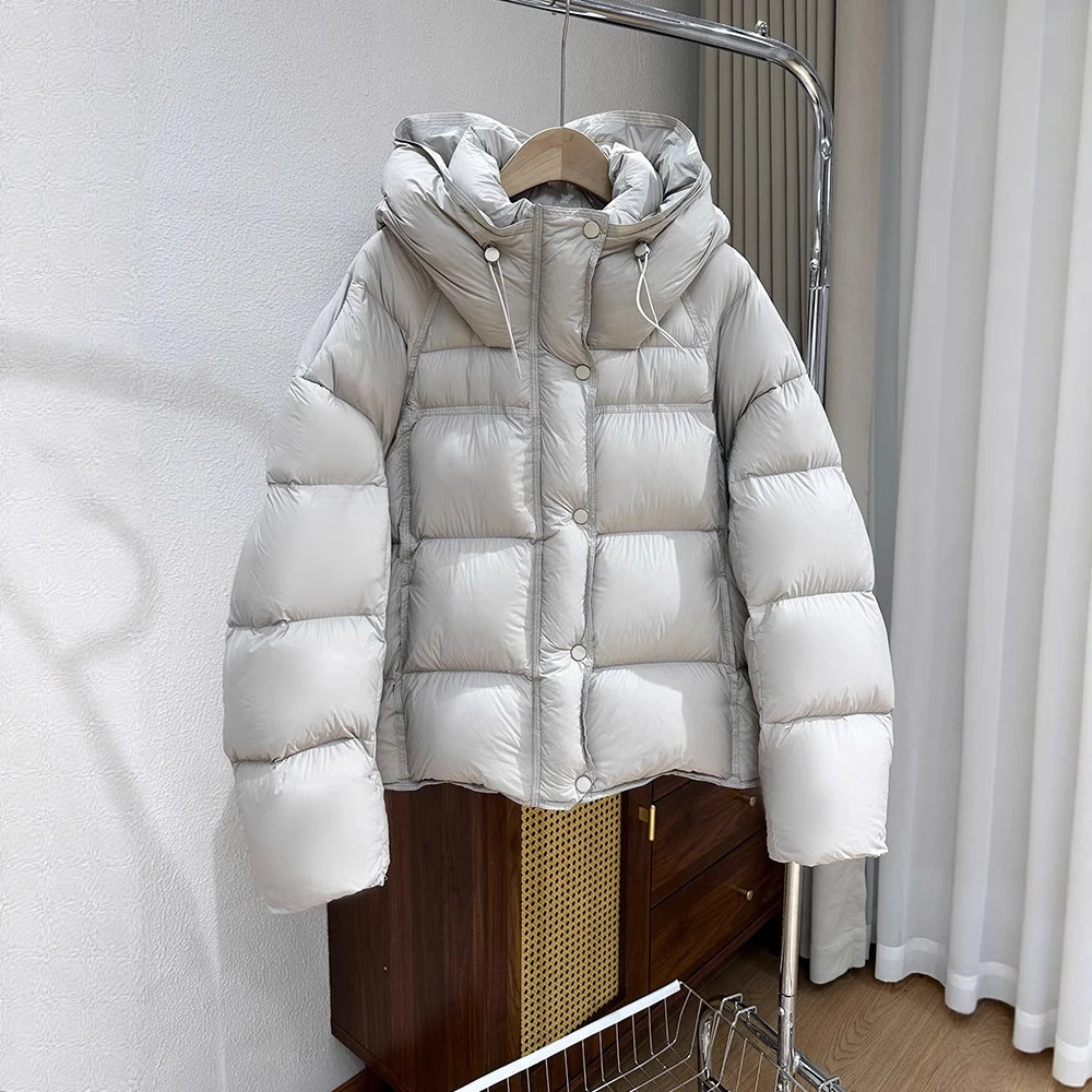 云朵感泡芙鹅绒服女短款2026新款白鹅绒加厚保暖连帽面包服棉服