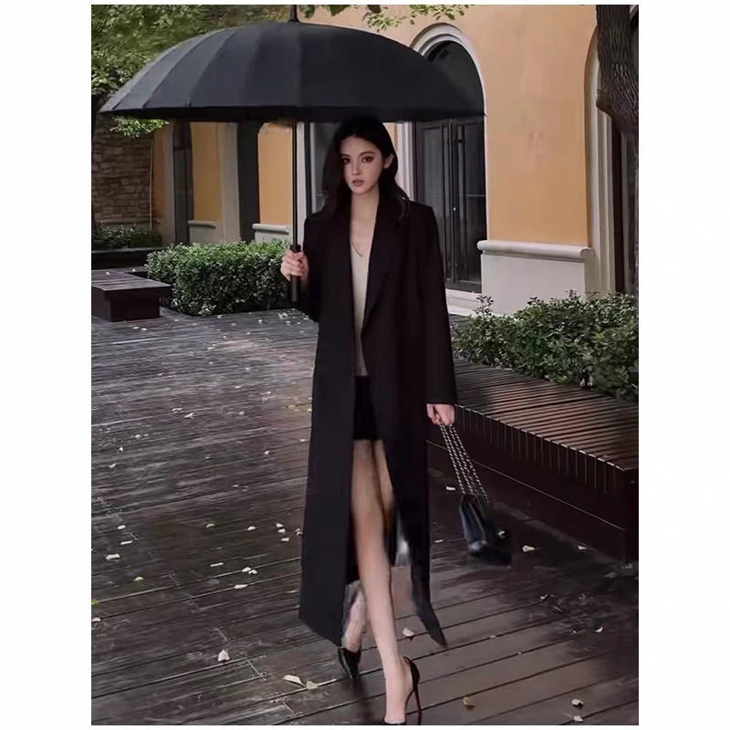 黑色风衣外套女2026年春秋新款宽松显瘦长款时尚百搭气质西装大衣