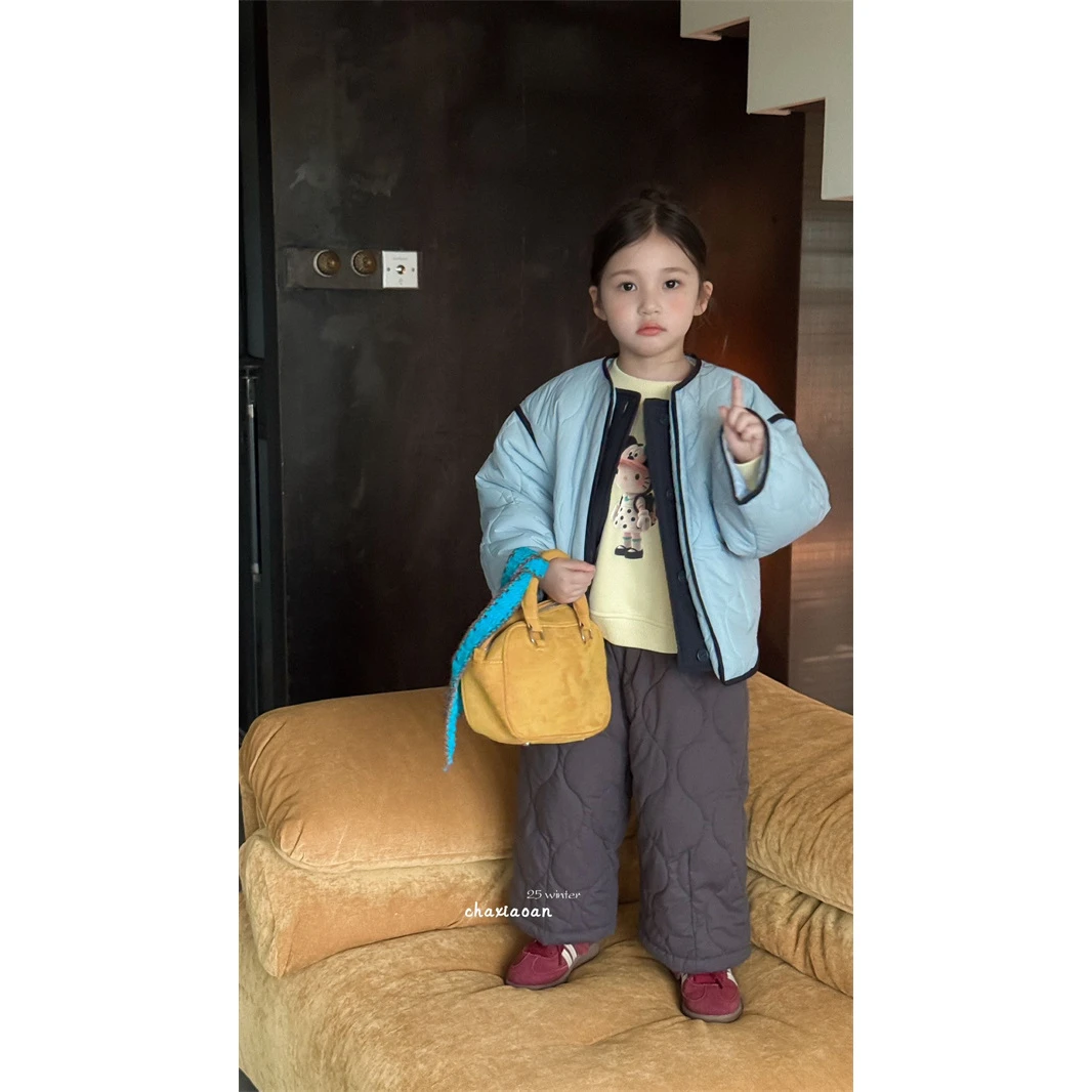 茶小安·25冬~绗棉休闲裤X53171（童装汉服）灰色