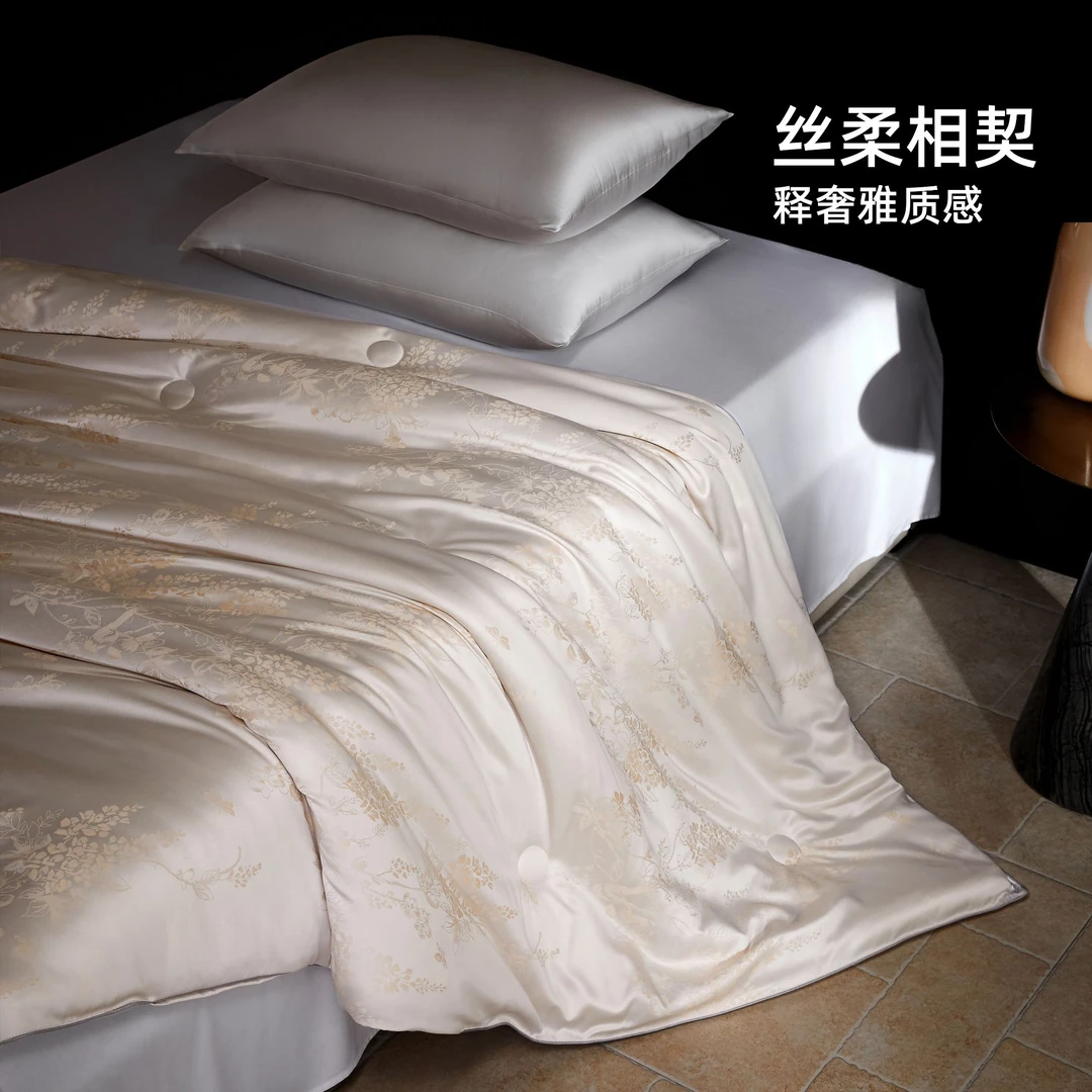 设计师款提花锻贡黄金蚕丝被丝滑柔软春秋被香格里拉香槟金