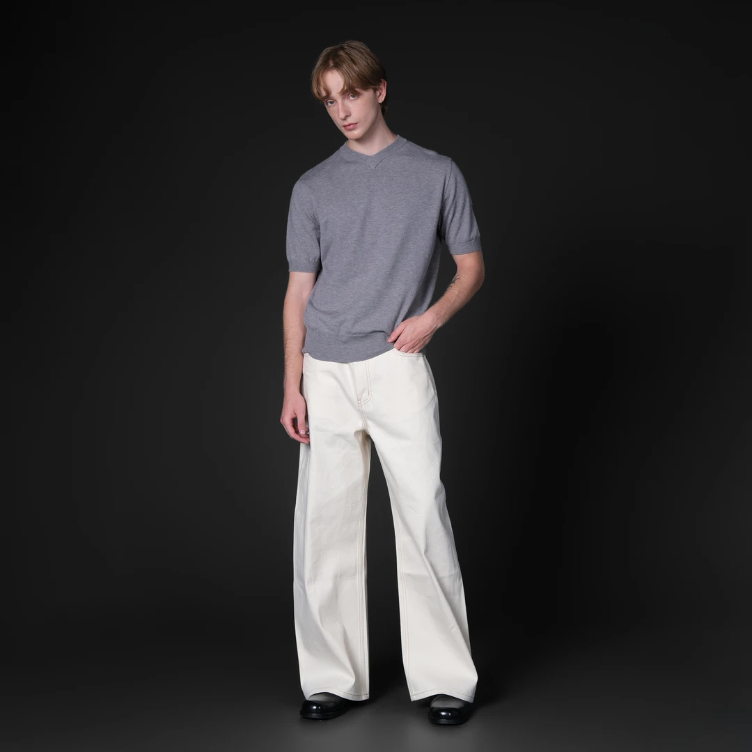 Set for life 25SS 米白胚色窄幅红边赤耳直筒微阔牛仔裤