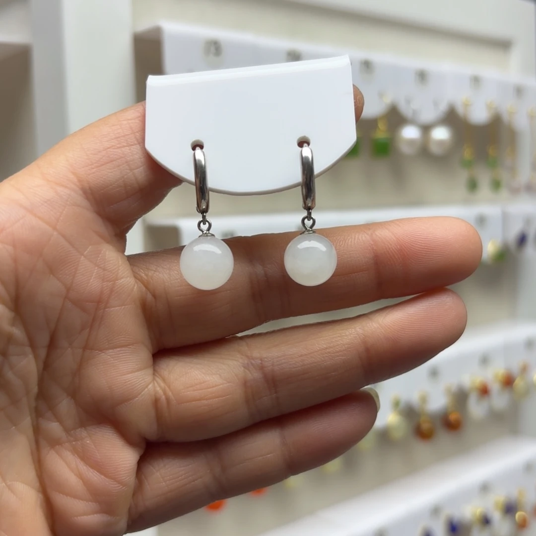 和田玉银S925镶嵌耳饰