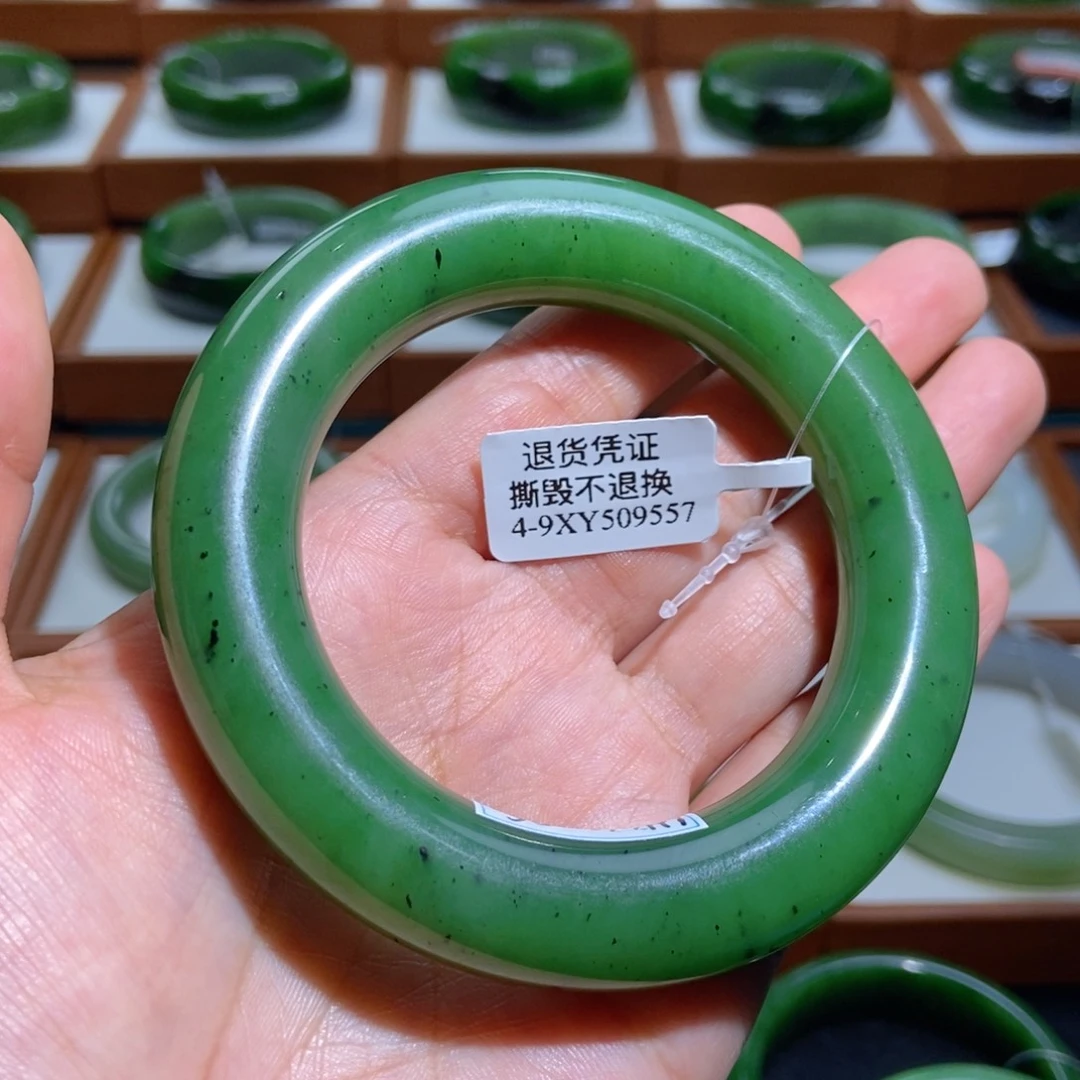 和田玉未镶嵌手镯俄碧阳绿57