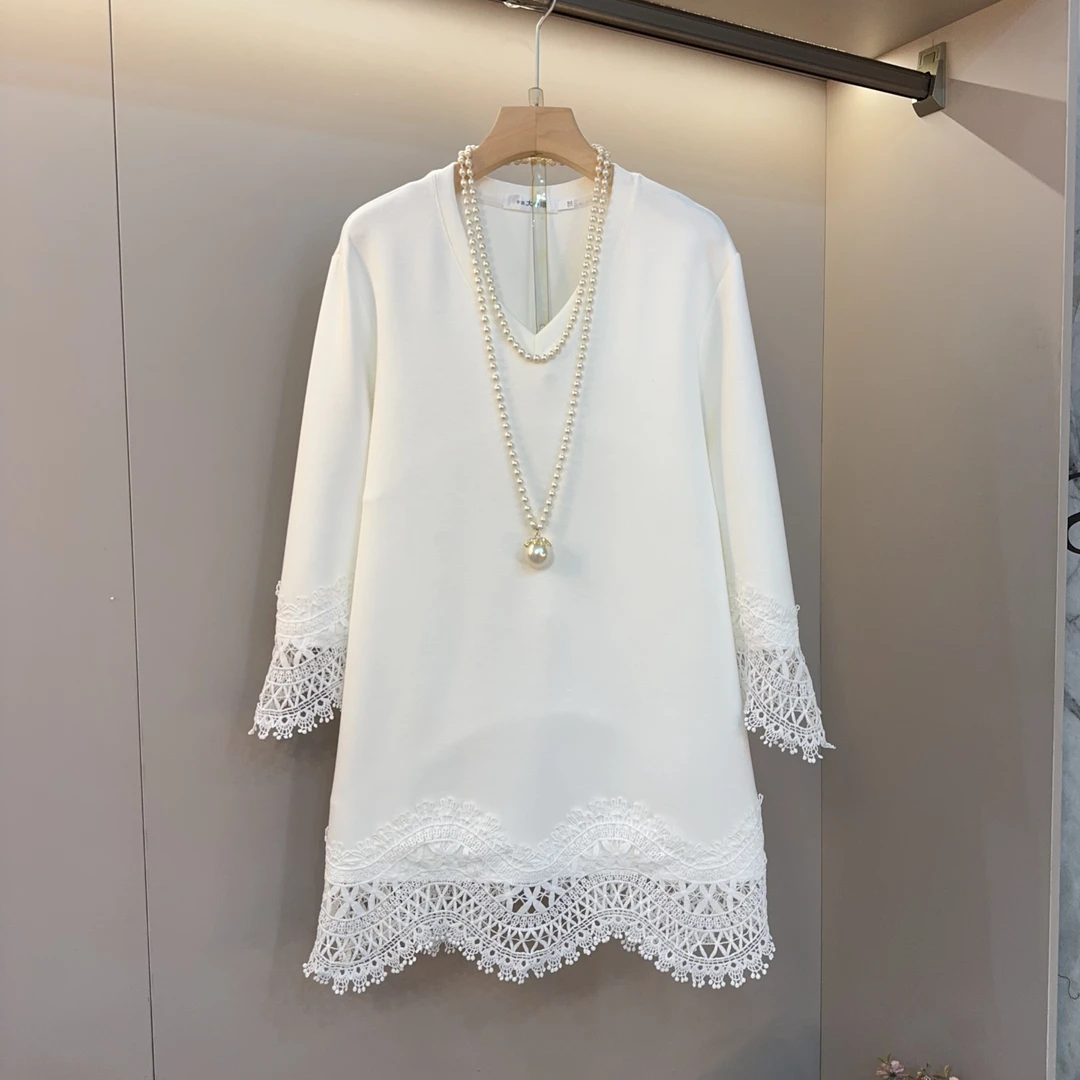 洋气时尚V领2025早春新款气质胖妹妹大码女装拼接简约大方上衣