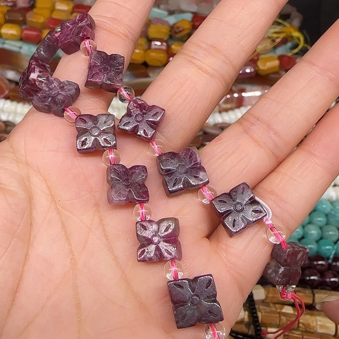 玛瑙/玉髓合金珠宝半成品碧玺四叶草12mm半条