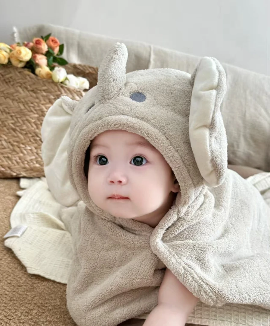 雯雯嘟婴儿浴巾斗篷带帽浴袍吸水速干四季通用