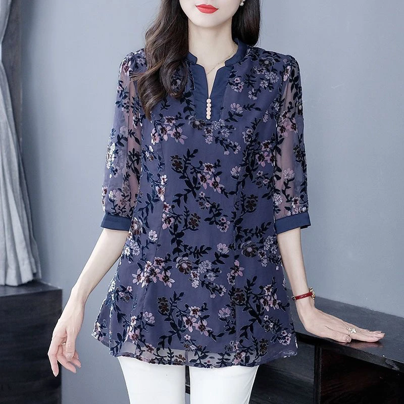 200斤大码宽松显瘦2024夏季女装高档雪纺衫新款胖美人时尚衬衫