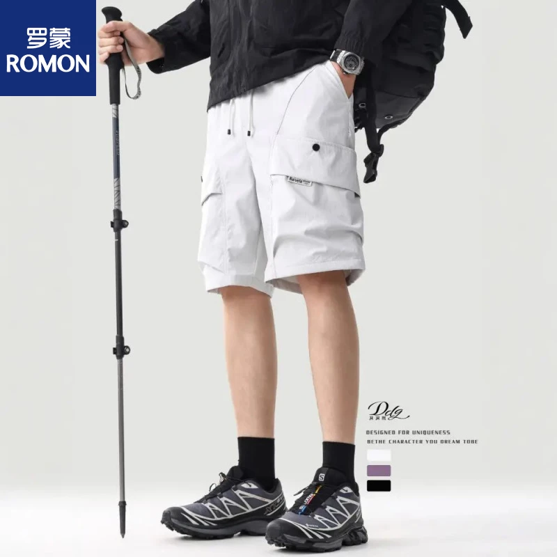 罗蒙工装短裤男款夏季薄款宽松马裤休闲速干运动5分冰丝五分裤子