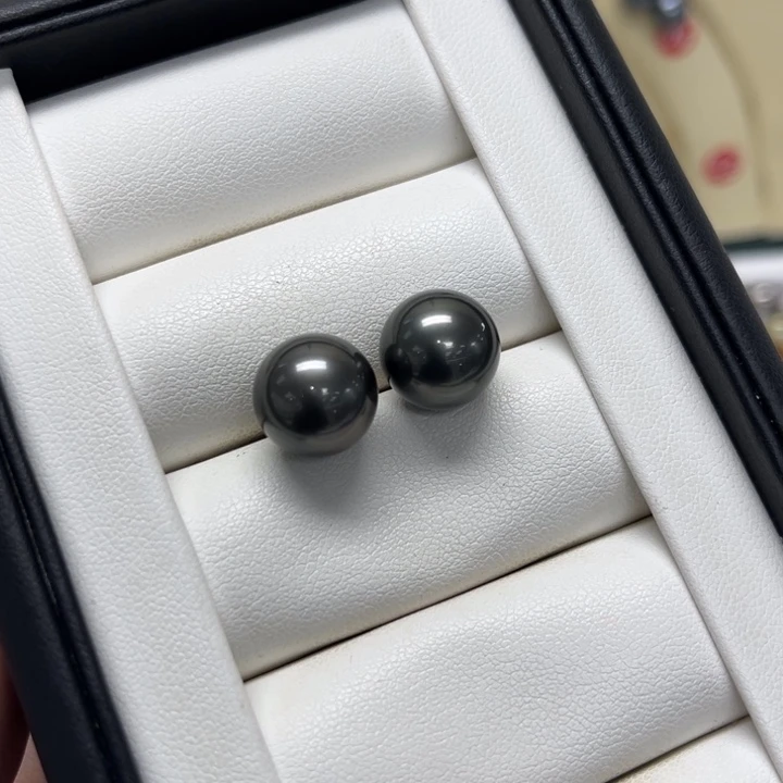 海水珍珠耳饰18K金镶嵌大溪地11-12mm83