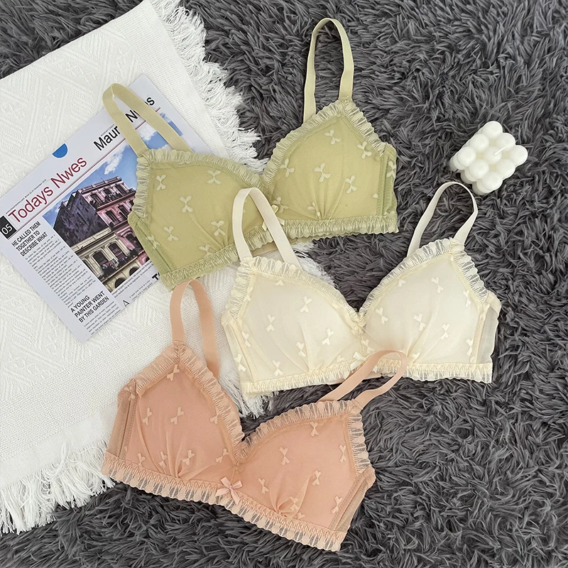 夏季女士内衣小胸显大聚拢防下垂收副乳蕾丝性感无钢圈透气文胸丹