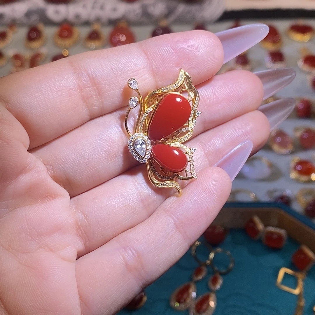 南红玛瑙18K金镶嵌吊坠(不含链)