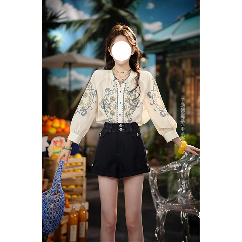 吞吞穿搭日记【海岸续歌】海风般清爽 仿牛仔后腰松紧短裤