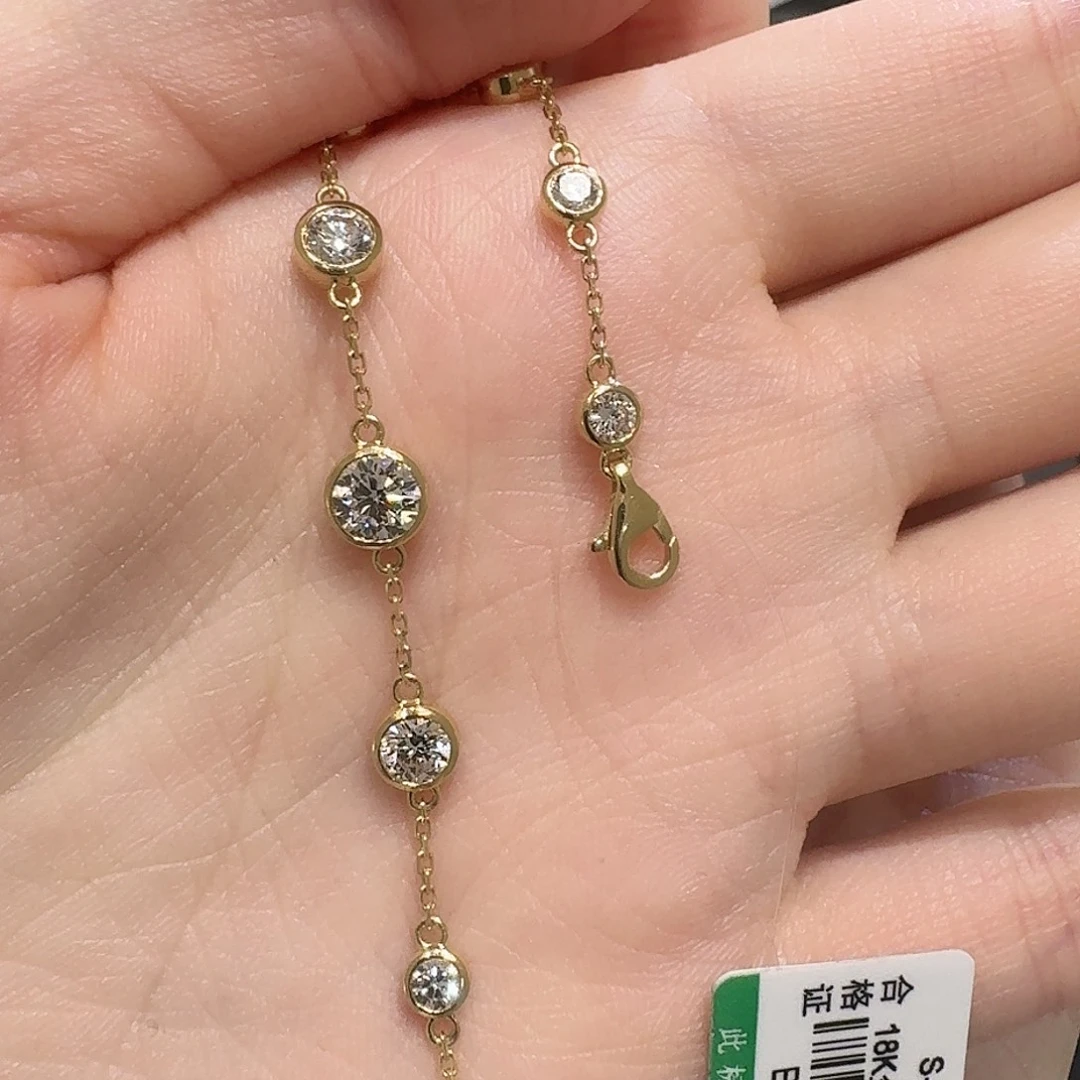 实验室培育钻石18K金镶嵌泡泡满天星手链k黄17cm