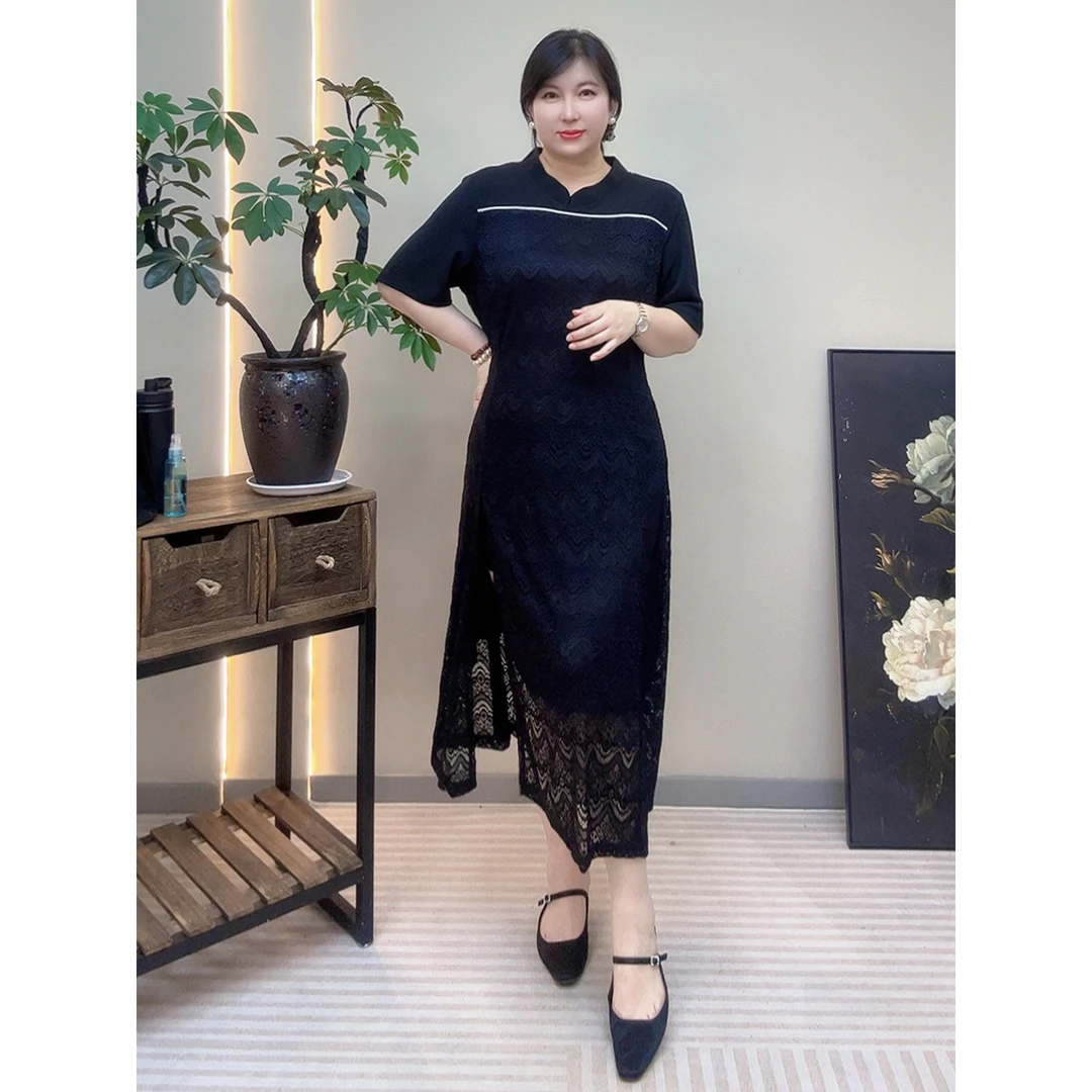 【胡小肥】12显瘦大码连衣裙2906气质时尚蕾丝性感夏季新款遮肉微胖