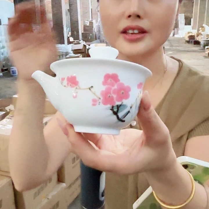 摆件景德镇高温陶瓷翠竹红梅