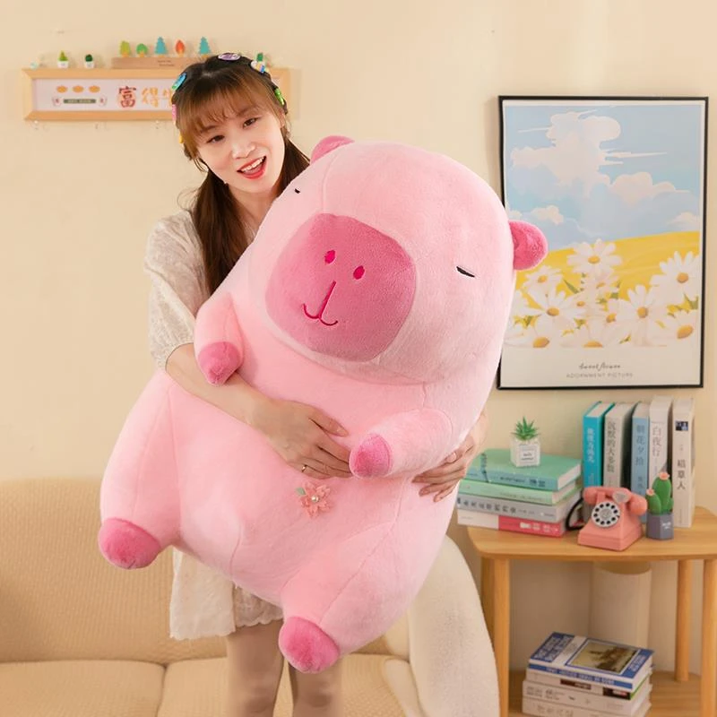樱花粉色水豚鼠玩偶生日礼物男女孩毛绒玩具超萌卡皮巴拉公仔抱枕