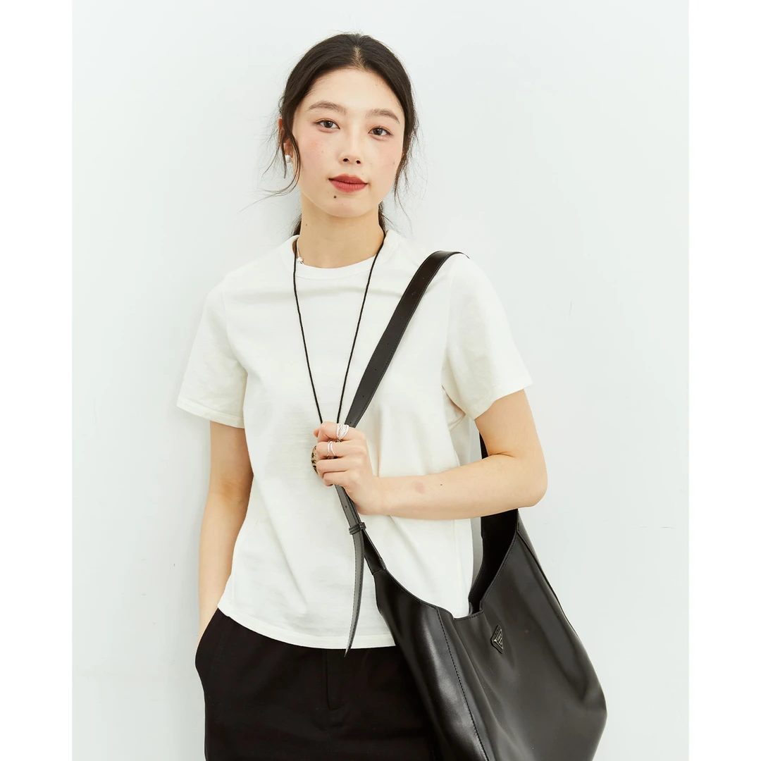 洪陵【可机洗圆机羊绒·T】棉羊绒圆机短袖女款7546