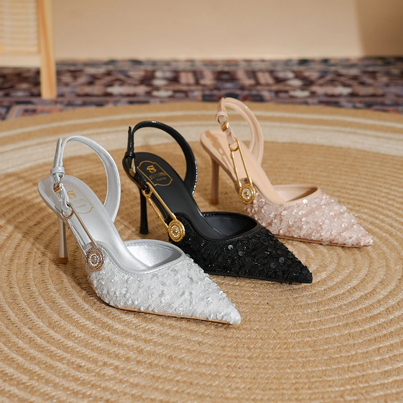 【气质优雅】法式浅口高跟鞋女细跟百搭单鞋小众包头凉鞋一字带-307