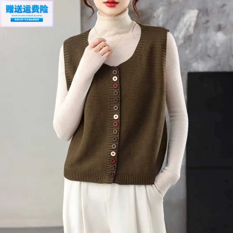 （运费险）2025时尚彩色钮扣针织马甲背心女宽松显瘦秋装新款气质叠