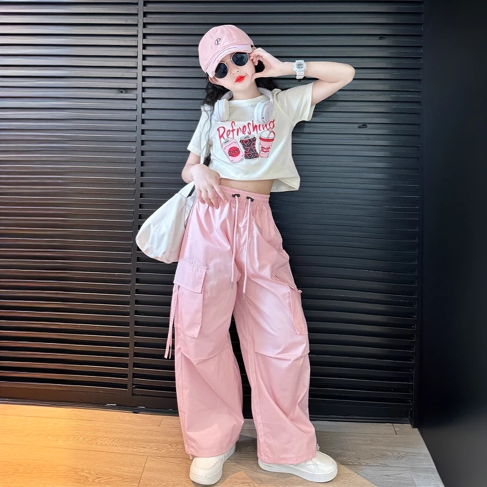 女童夏装2025新款大童女孩春秋洋气工装裤套装儿童潮酷穿搭爵士舞
