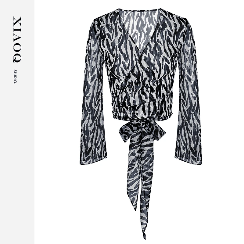 【小Q家】86954气质透视交叉绑带薄款上衣T