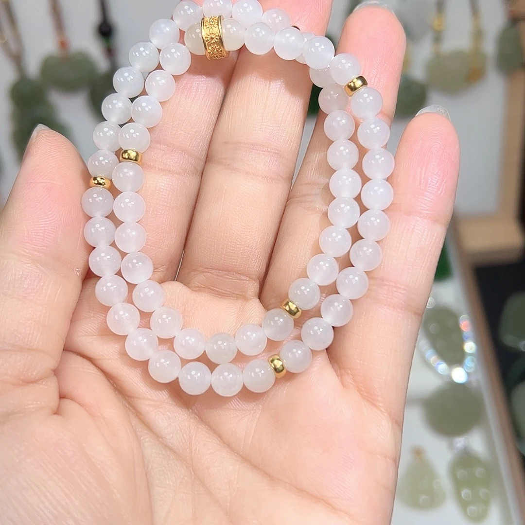银S925镀金镶嵌手链和田玉（青白玉）