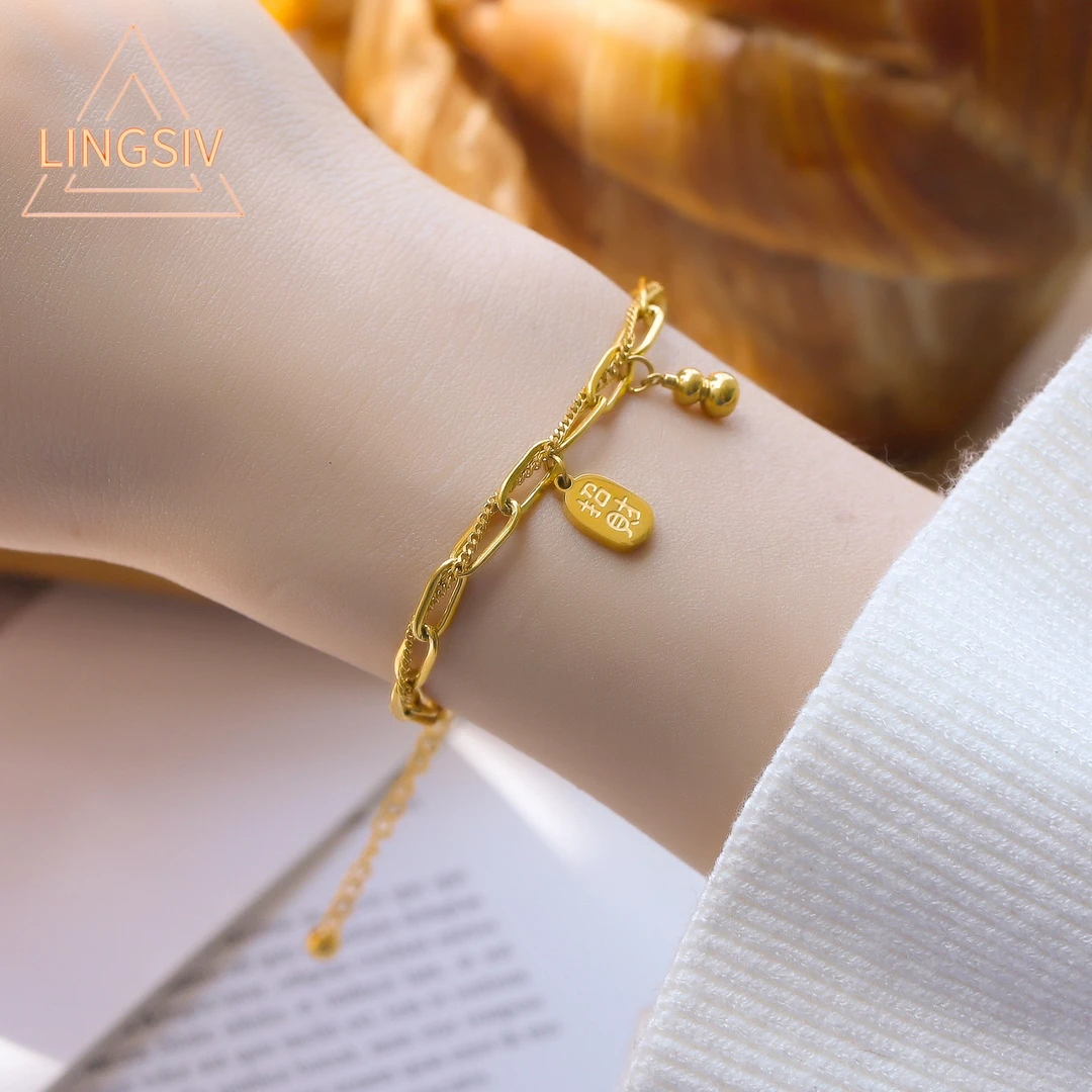 钛钢手链 不掉色轻奢小众精致双层福禄葫芦手链女ins高级感手饰品