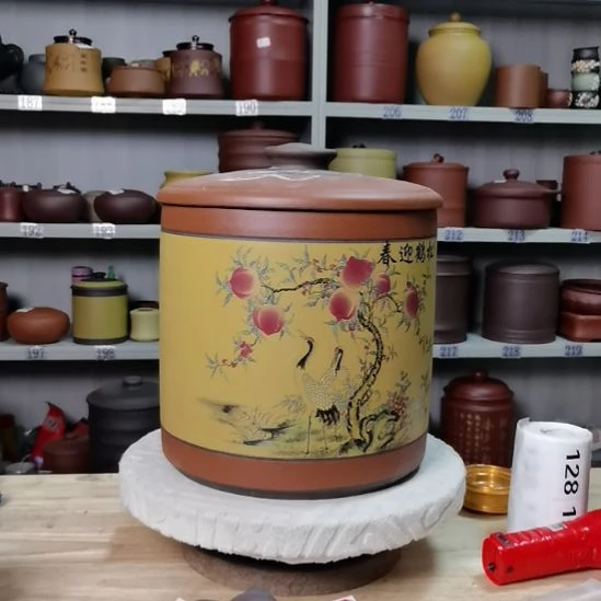 茶叶罐紫砂八饼装花鸟款23