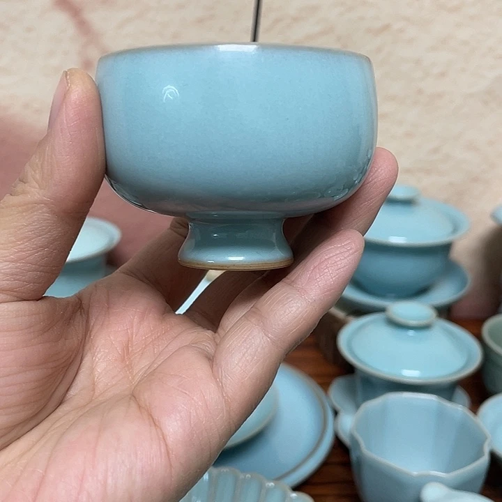 杯子赵志强天青不开片风穴土手签高足微微瑕