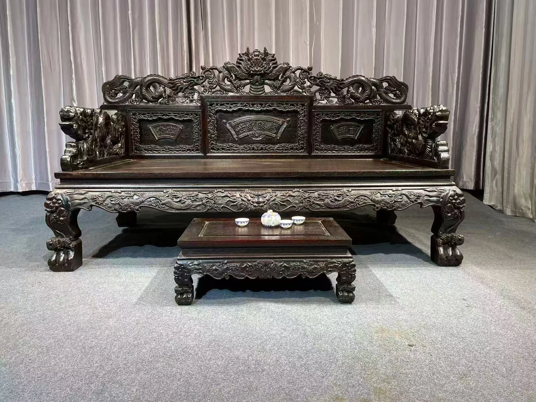 古典仿古雕龙霸气罗汉床榫卯结构