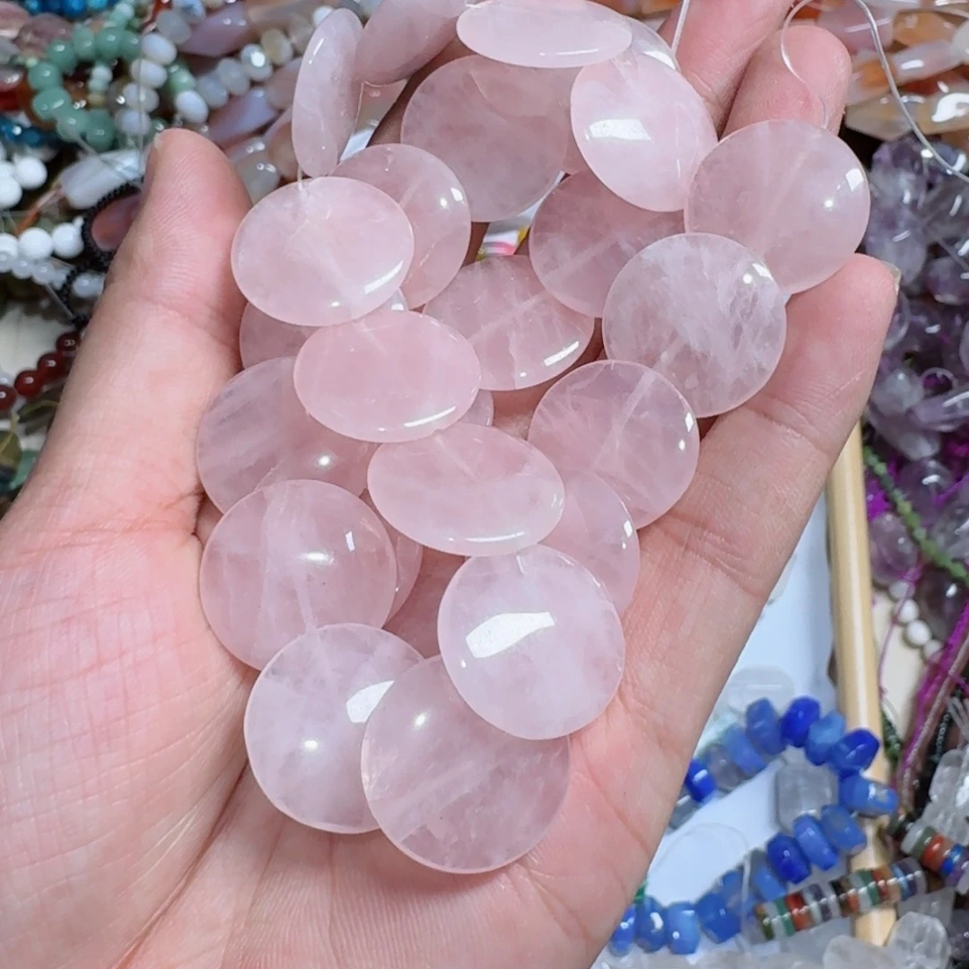 玛瑙/玉髓合金珠宝半成品七*莲粉晶圆片一条