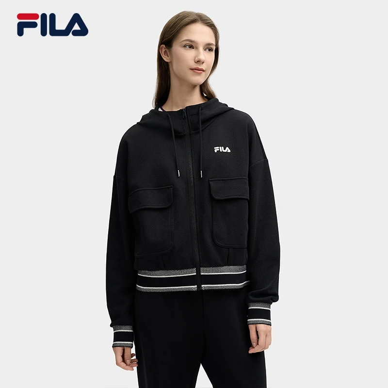 FILA斐乐女装2025春季新款百搭黑色外套运动休闲时尚F11W518506F