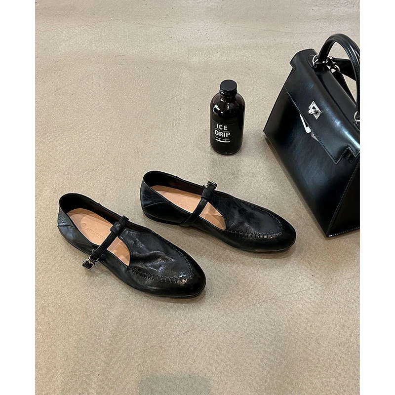 吕小布 | 水洗植鞣牛皮T字带小皮鞋玛丽珍2025新款单鞋女0513