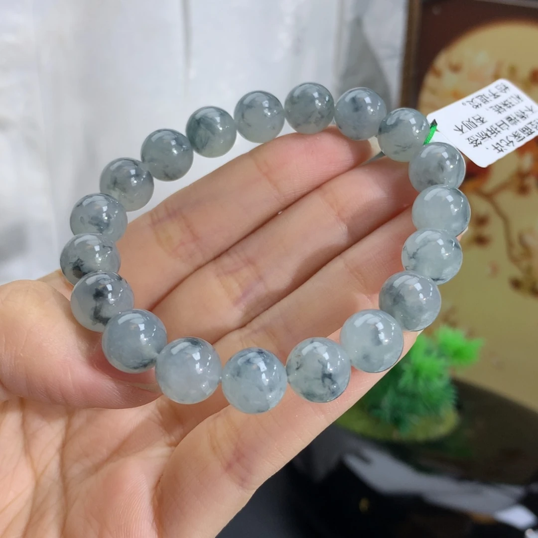 未镶嵌手串翡翠卡10冰润胶水墨画蓝花
