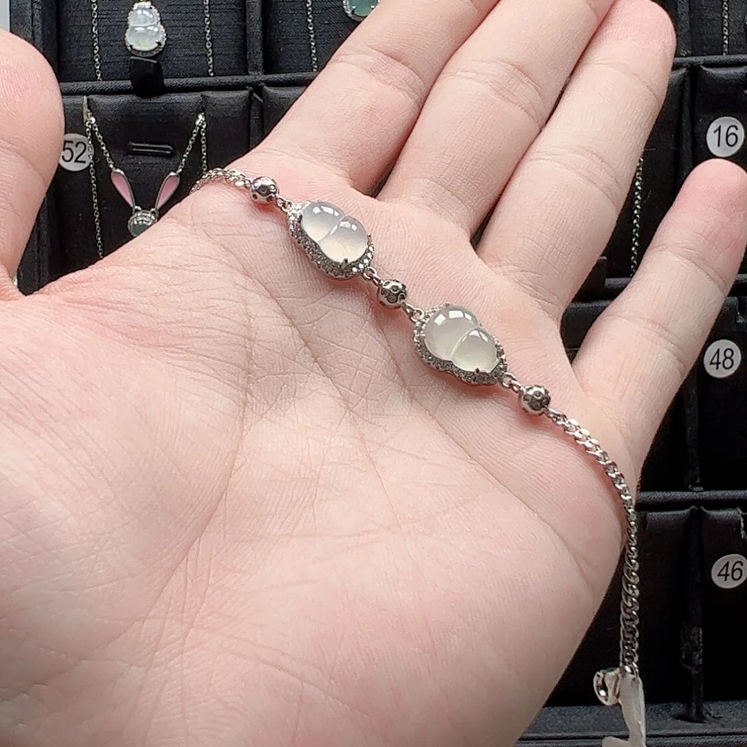 翡翠手链银S925镶嵌秋*天然翡翠A货