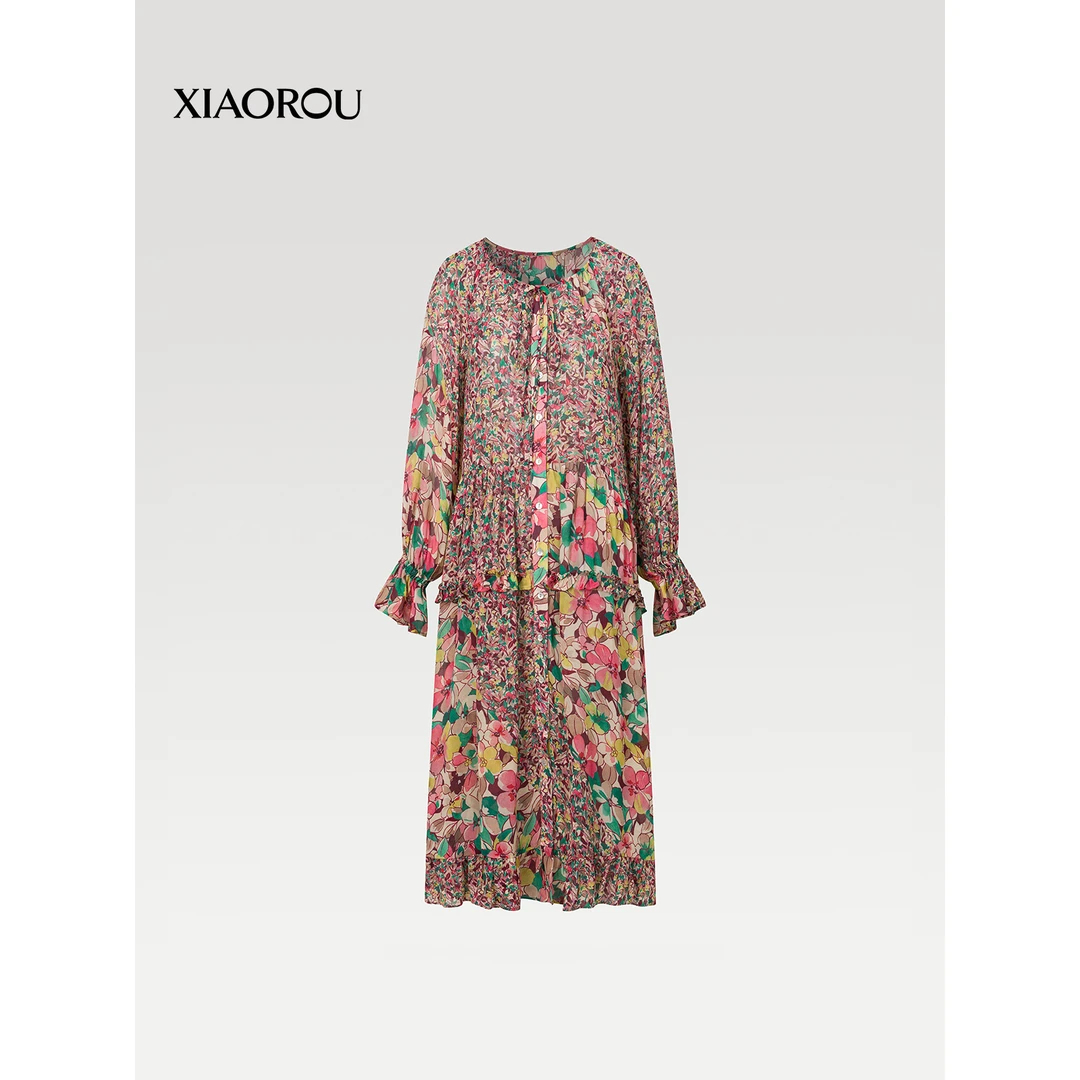 XIAOROU/小柔 CJ102【浪漫夏日】印花提花复古气质印花连衣裙
