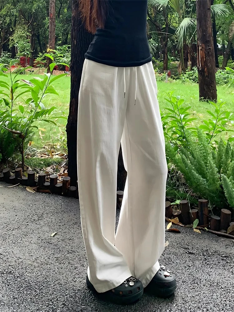 白色休闲裤宽松慵懒风裤子女2025新款夏季薄款大码胖mm显瘦阔腿裤